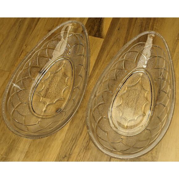 Vintage Retro Teardrop Glass Side Candy Relish Vegetable Dishes Clear Embossed - Picture 2 of 10